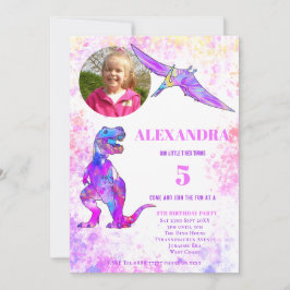 Dinosaur 5-års födelsedags T Rex Foto Rosa Inbjudningar