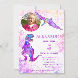 Dinosaur 5-års födelsedags T Rex Foto Rosa Inbjudningar