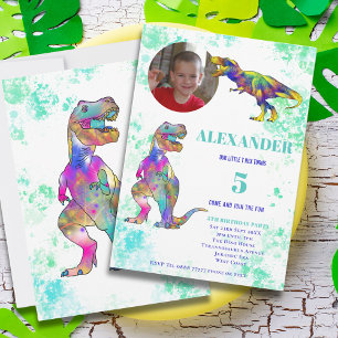 Dinosaur 5-års födelsedagsfoto-inbjudan inbjudningar