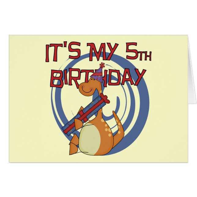 Dinosaur 5:e födelsedag Tshirts och gåvor Hälsningskort (Framsidan Horizontal)