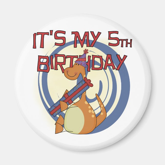 Dinosaur 5:e födelsedag Tshirts och gåvor Magnet (Framsidan)