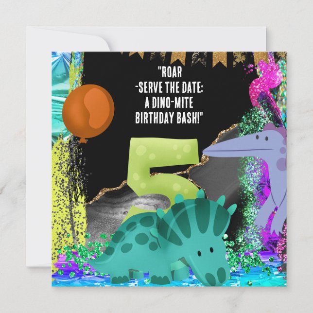 Dinosaur 5:e Födelsedagsfesten Spara Datumet (Framsida)