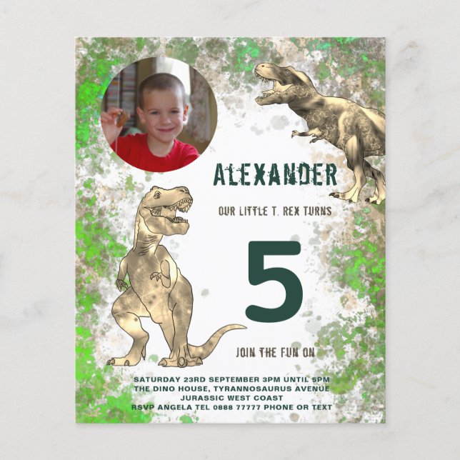 Dinosaur 5:e Födelsedagsfestens fotobudget Flygblad (Framsidan)