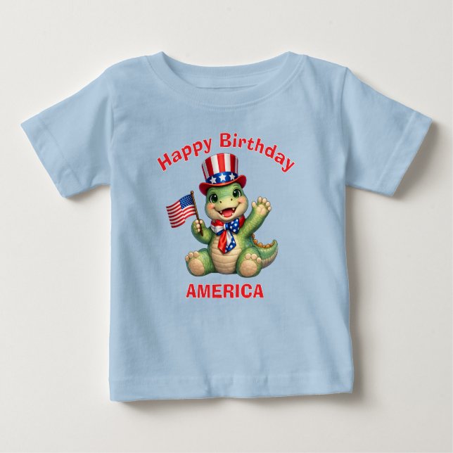 Dinosaur (6b) Patriotisk Barn T-Shirt (Framsida)