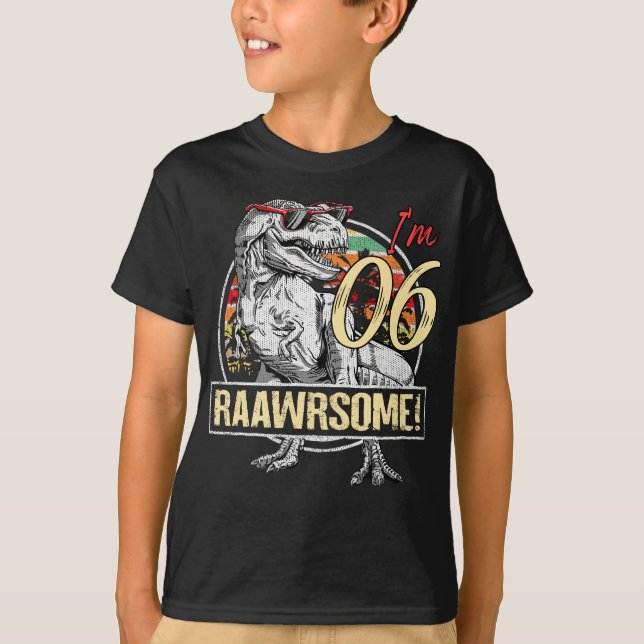 Dinosaur 6e Födelsedagsfest Gifts for Boy Girl T Shirt (Framsida)