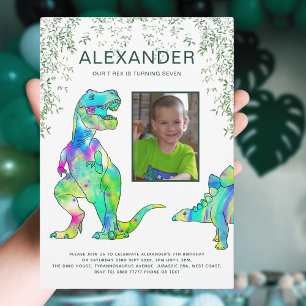 Dinosaur 7-års födelsedagsfest Foto Inbjudningar