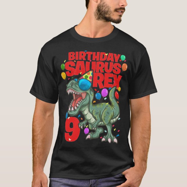 Dinosaur 9: e födelsedagen t Rex 9 år gammal BIRTH Shirt (Framsida)