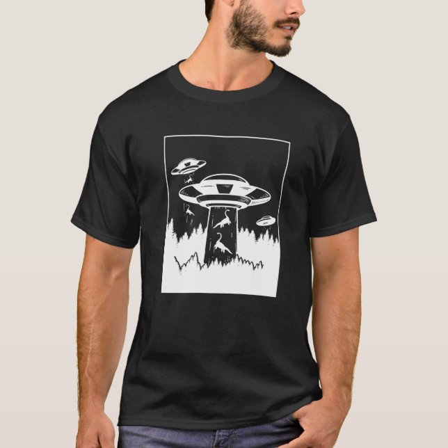 Dinosaur Abduction Alien Sci Fi Ufo Extraterrestri T Shirt (Framsida)