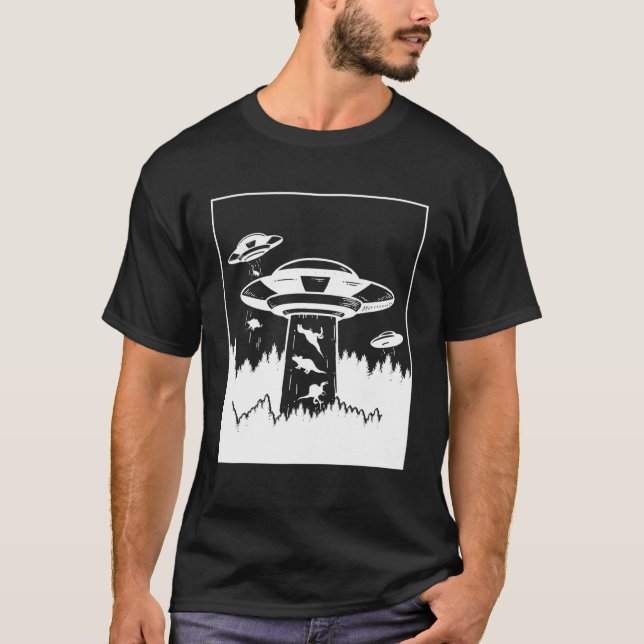 Dinosaur Abduction Alien Sci-Fi Ufo Extraterrestri T Shirt (Framsida)