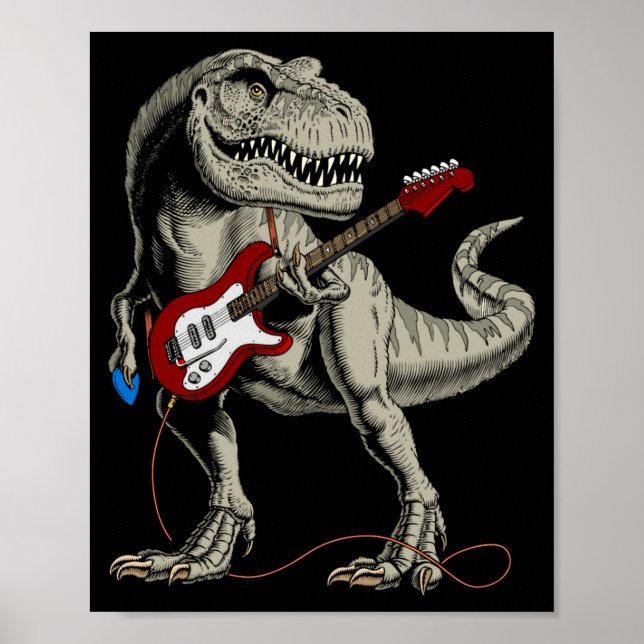 Dinosaur Acoustic Electric B Guitar Player  Poster (Framsidan)