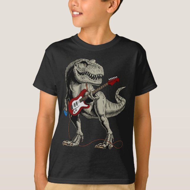 Dinosaur Acoustic Electric B Guitar Player  T Shirt (Framsida)