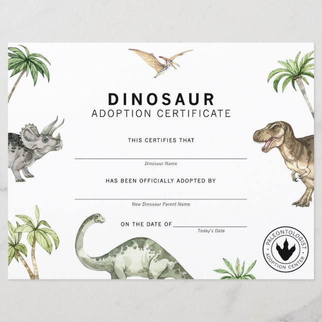Dinosaur Adoption Certificate översätts till: Dipl (Framsida)