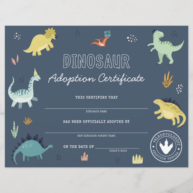 Dinosaur Adoption Certificate översätts till: Dipl (Framsida)