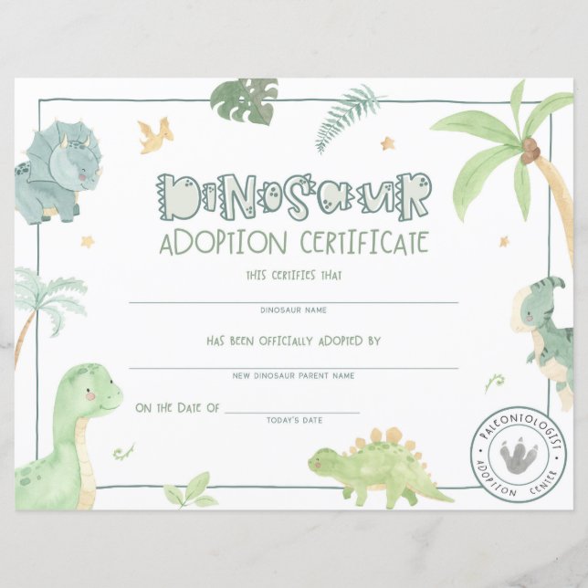 Dinosaur Adoption Certificate översätts till: Dipl (Framsida)