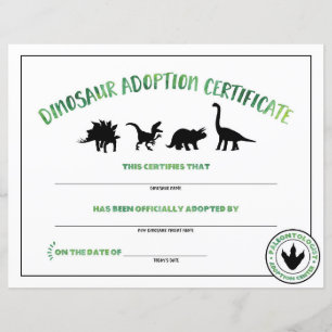 Dinosaur adoptionscertifikat