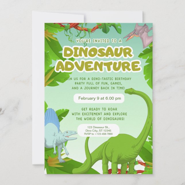 Dinosaur Adventure Birthday Party Inbjudningar (Framsida)