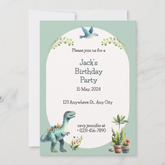 Dinosaur Adventure Birthday Party Invitation Inbjudningar (Framsida)