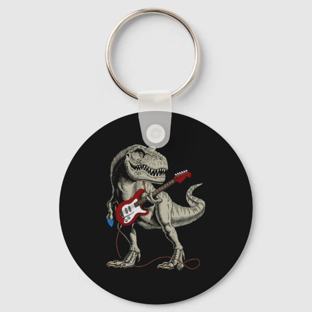 Dinosaur Akustisk Elektrisk B Gitarr Spelare  Nyckelring (Framsida)