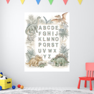 Dinosaur Alfabet Barn Vattenfärg Poster