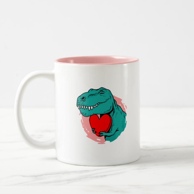 dinosaur alla hjärtans dag Två-Tonad mugg (Vänster)