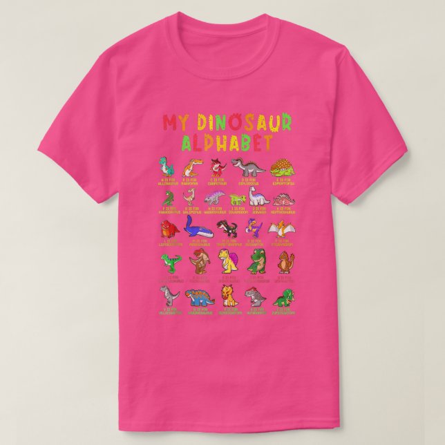 Dinosaur Alphabet Dino Abc För barn Boys Manar Kvi T Shirt (Design framsida)