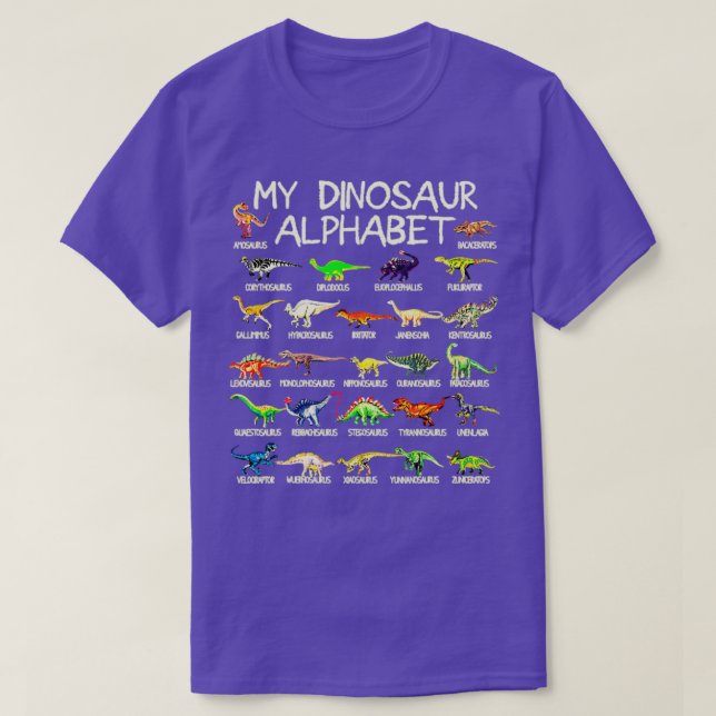 Dinosaur Alphabet Dino ABC För barn Boys Manar Kvi T Shirt (Design framsida)