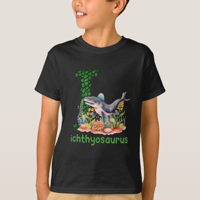 Dinosaur Alphabet I typ Ichthyosaurus T Shirt (Framsida)