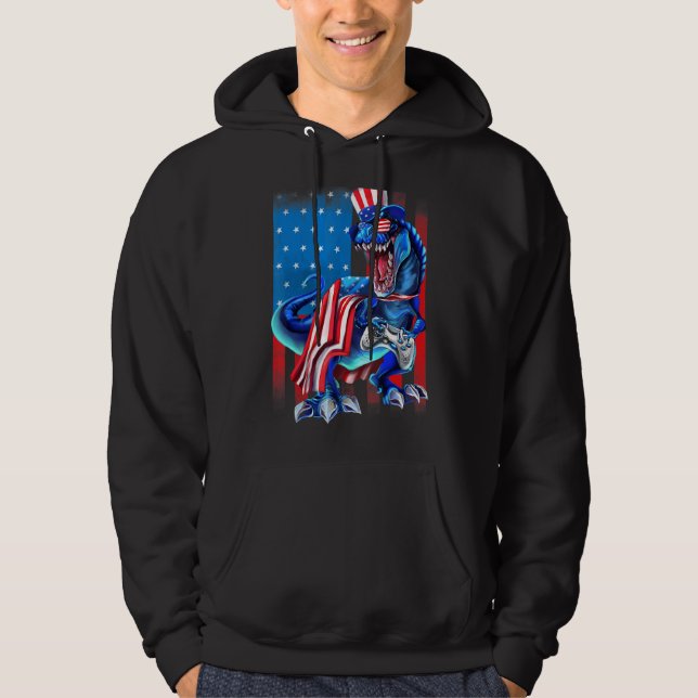 Dinosaur America Flagga Game Controller 4:e o Hoodie (Framsida)
