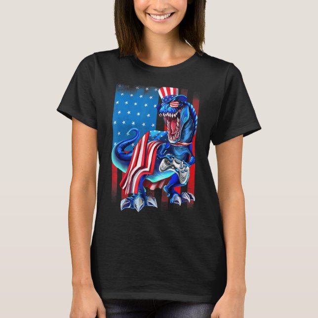 Dinosaur America Flagga Game Controller 4:e o T Shirt (Framsida)