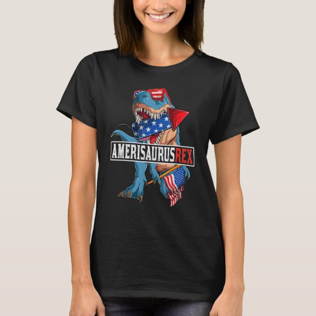 Dinosaur Amerisaurus Rex Manar Boys Fjärde 4th of  T Shirt (Framsida)