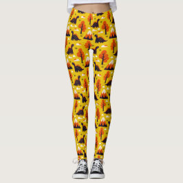 Dinosaur and Monutains in Mustard Background Leggings