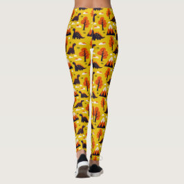 Dinosaur and Monutains in Mustard Background Leggings