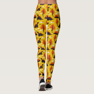 Dinosaur and Monutains in Mustard Background Leggings