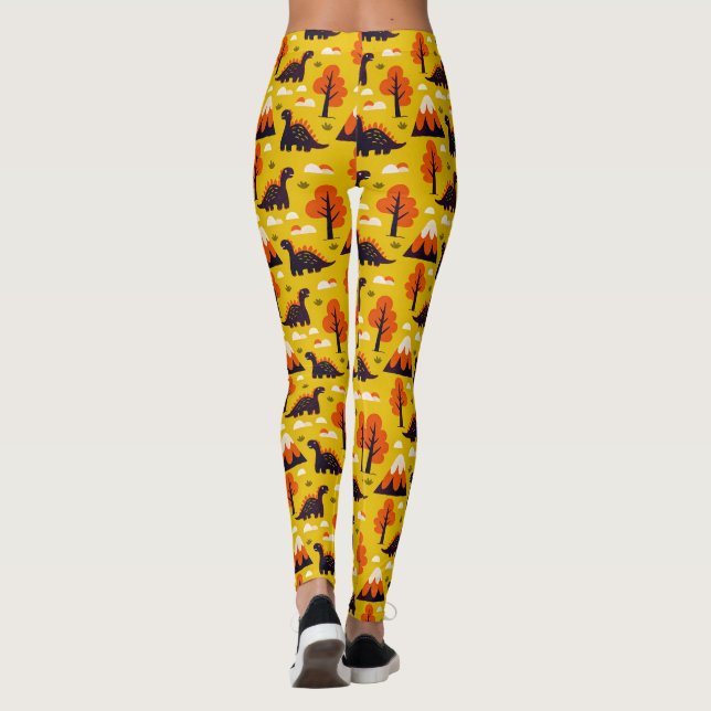 Dinosaur and Monutains in Mustard Background Leggings (Baksida)