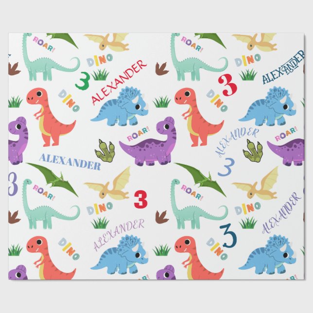 Dinosaur Animal Dino födelsedagsfest Personlig Presentpapper (Seam)