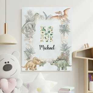 Dinosaur Anpassat Namn Monogram M Barnkammare Poster