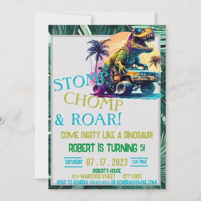 Dinosaur Anpassningsbar Barns födelsedag Inbjudningar (Framsida)