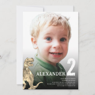 Dinosaur Anpassningsbar Foto 2:a födelsedagen Part Inbjudningar
