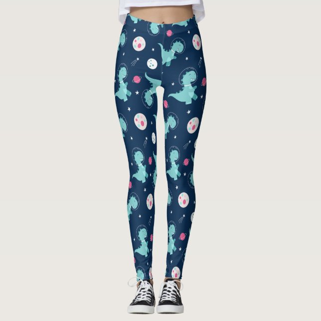 Dinosaur Astronaut Mönster Leggings (Framsida)
