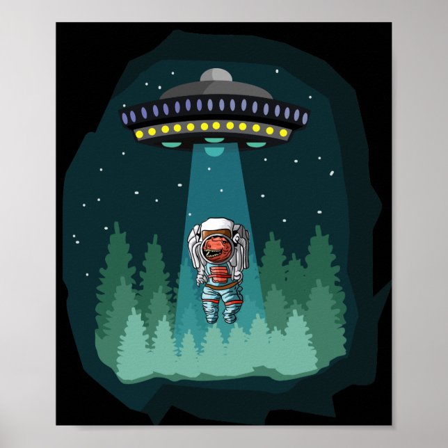 Dinosaur Astronaut UFO T-Rex Poster (Framsidan)