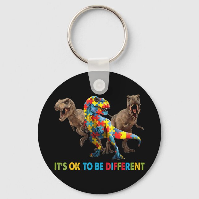 Dinosaur Autism Awareness-design har en dinosa Nyckelring (Framsida)