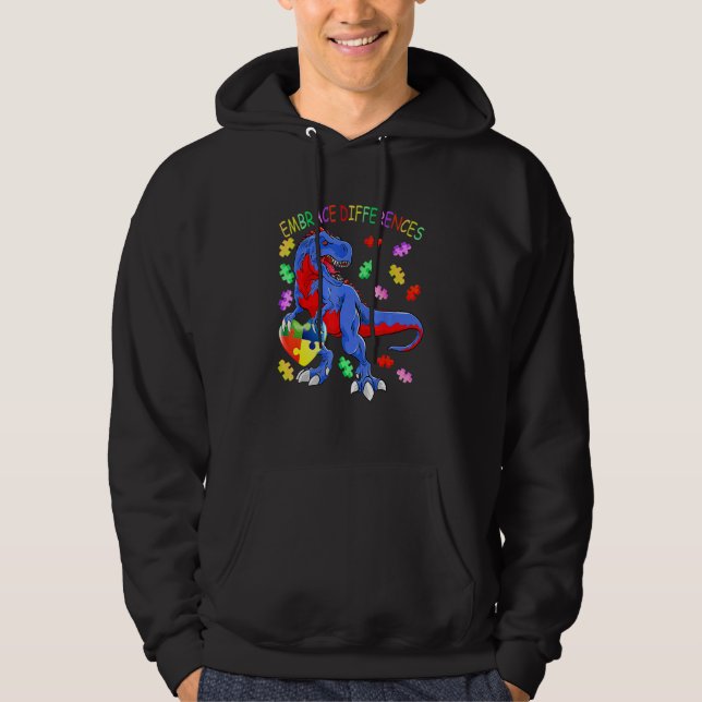 Dinosaur Autism Awareness Embrace Differences Puzz Hoodie (Framsida)