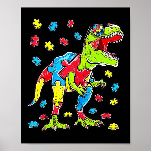 Dinosaur Autism Awareness Puzzle Biet Boys Kids T Poster (Framsidan)