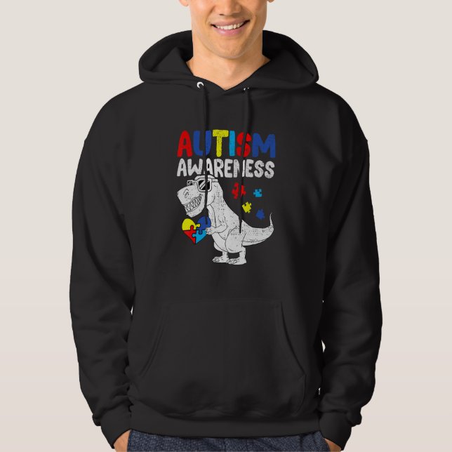 Dinosaur Autism Awareness Puzzle Heart Autistic ti Hoodie (Framsida)