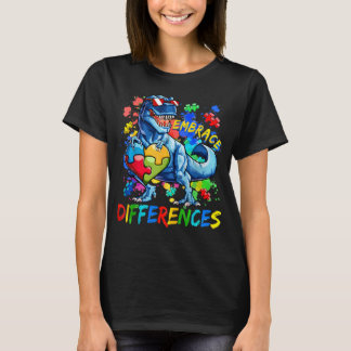 Dinosaur Autism Medvetenhet Omfamna Skillnader Poj T Shirt