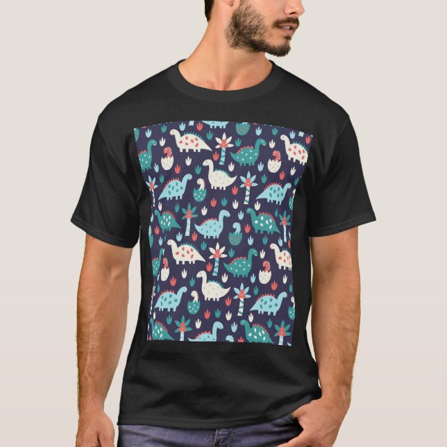 Dinosaur Äventyr sömlös design T Shirt (Framsida)