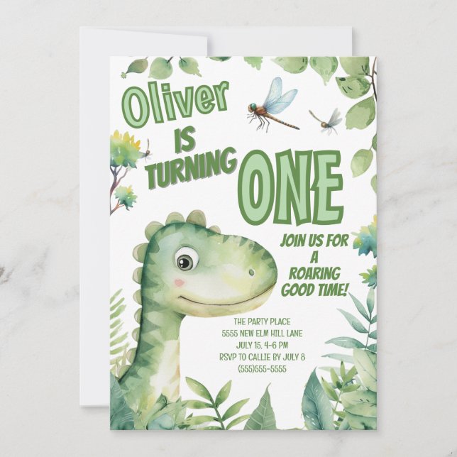 Dinosaur Baby Bra 1st Birthday Raring  Time Inbjudningar (Framsida)