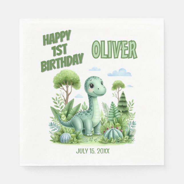 Dinosaur Baby mellan 1st Birthday Pappersservett (Framsidan)