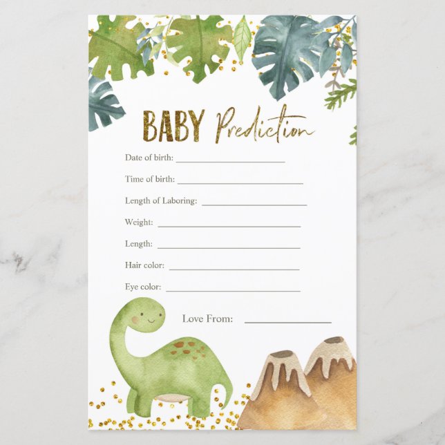 Dinosaur Baby Predictions Card (Framsida)