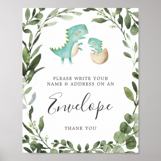 Dinosaur Baby Shower Adress-kuverttecken Poster (Framsidan)